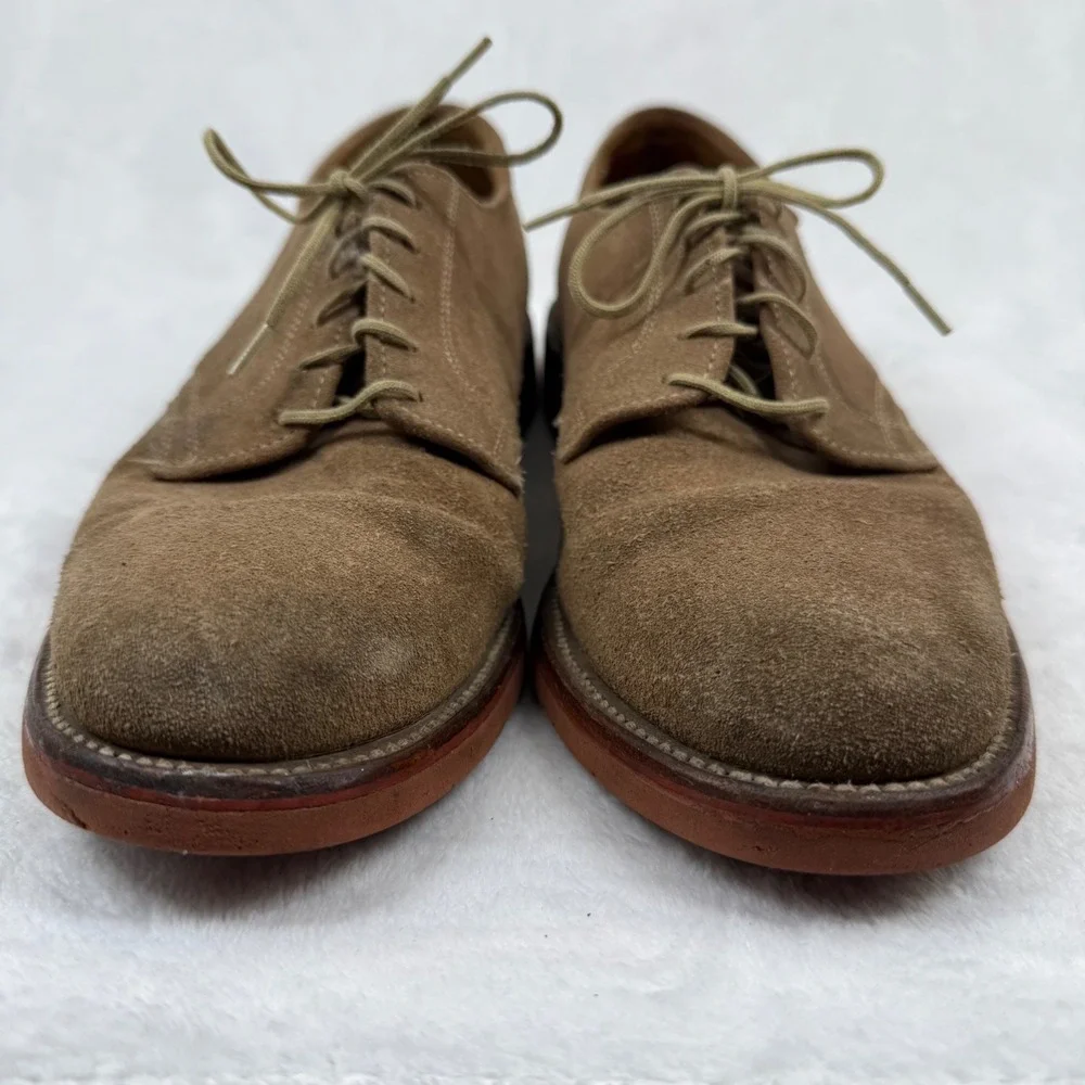 LL Bean Mens Suede Buck Oxfords Tan Brown Red Brick Sole Made‎ in USA 9.5
